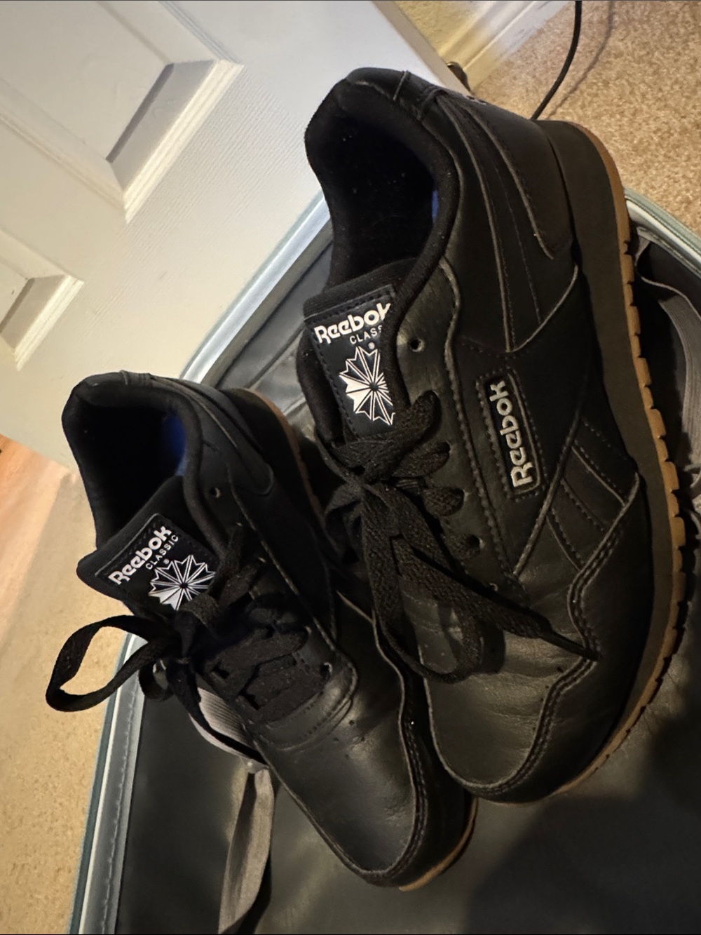 Reebok Men's Black Leather Sneakers with Gum Outsole